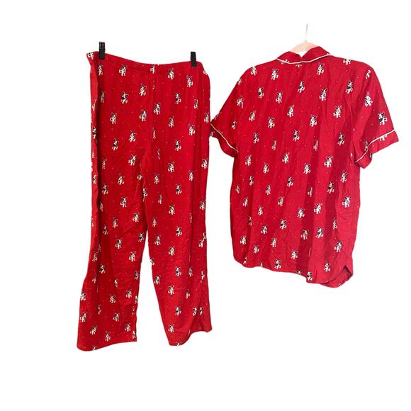 LOFT Sleep Red Dog Print Pajama Set Size M Cotton Viscose Button Top Pants - Picture 3 of 9